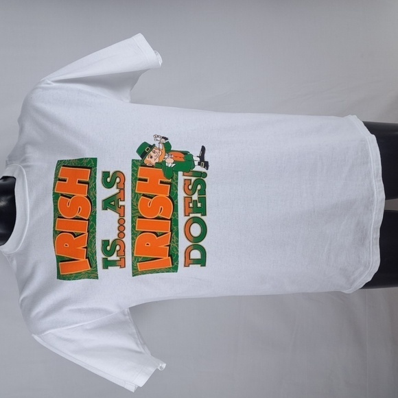 Vintage 90s Irish funny saying graphics Leprechaun white casual LG t-shirt - Picture 2 of 5